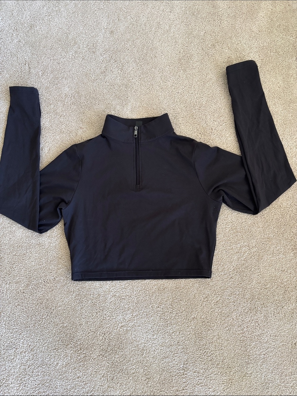 Balance Cropped Black Half-Zip Long Sleeve Pullover
